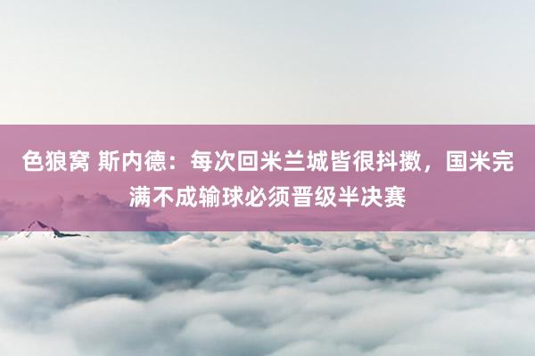 色狼窝 斯内德：每次回米兰城皆很抖擞，国米完满不成输球必须晋级半决赛