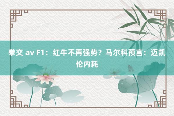 拳交 av F1：红牛不再强势？马尔科预言：迈凯伦内耗