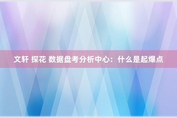文轩 探花 数据盘考分析中心：什么是起爆点